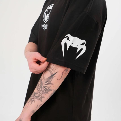 Bisiklet Yaka Baskılı Oversize T-Shirt - Siyah -