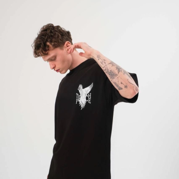 Bisiklet Yaka Baskılı Oversize T-Shirt - Siyah -