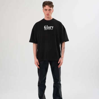 Bisiklet Yaka Baskılı Oversize T-Shirt - Siyah -