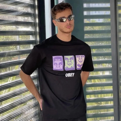 Bisiklet Yaka Baskılı Oversize T-Shirt - Siyah