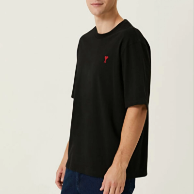 Bisiklet Yaka Baskılı Oversize T-Shirt - Siyah -