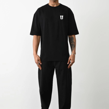 Bisiklet Yaka Baskılı Oversize T-Shirt - Siyah -