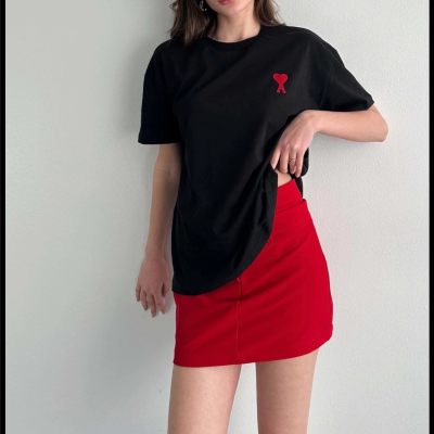 Bisiklet Yaka Baskılı Oversize T-Shirt - Siyah -