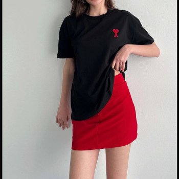 Bisiklet Yaka Baskılı Oversize T-Shirt - Siyah -