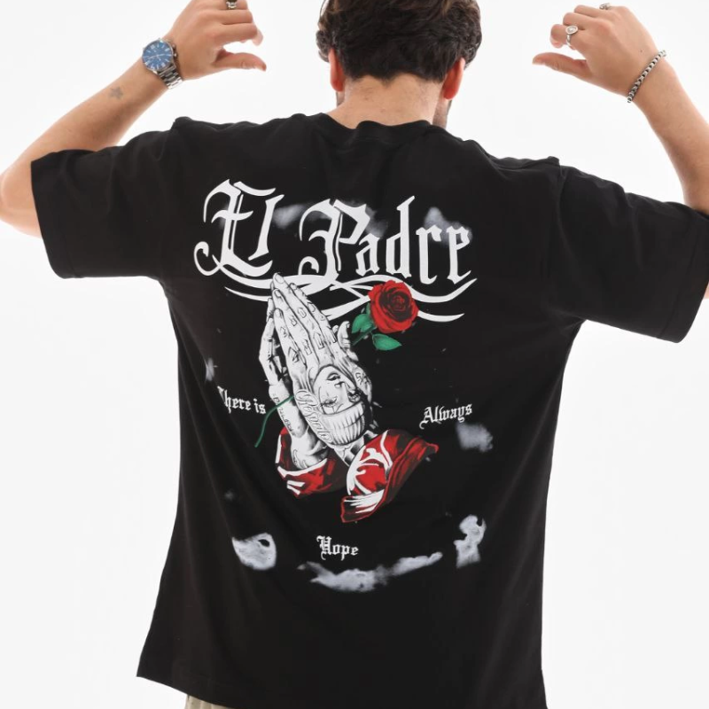 Bisiklet Yaka Baskılı Oversize T-Shirt - Siyah -