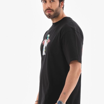 Bisiklet Yaka Baskılı Oversize T-Shirt - Siyah -