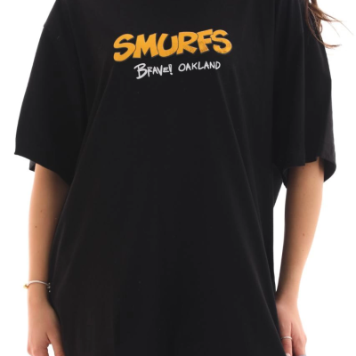 Bisiklet Yaka Baskılı Oversize T-Shirt - Siyah -