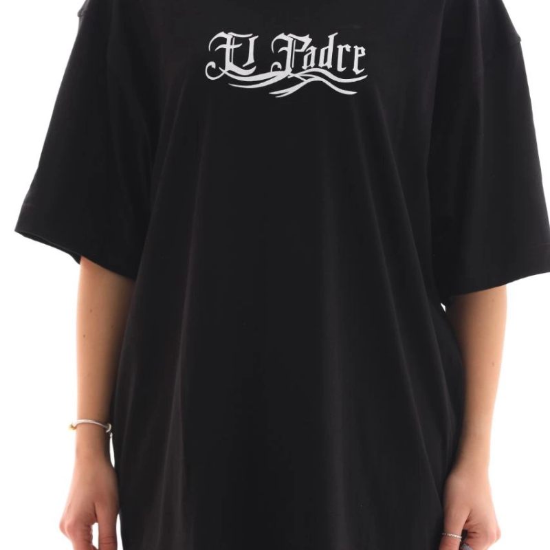 Bisiklet Yaka Baskılı Oversize T-Shirt - Siyah -