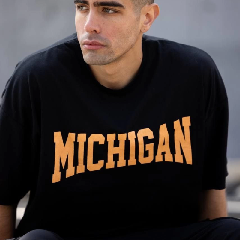 Bisiklet Yaka Baskılı Oversize T-Shirt - Siyah -