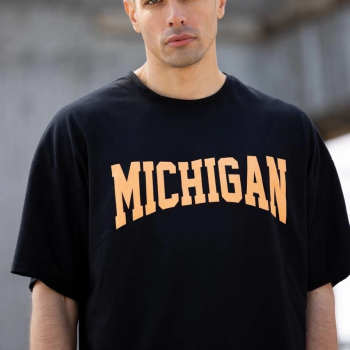 Bisiklet Yaka Baskılı Oversize T-Shirt - Siyah -