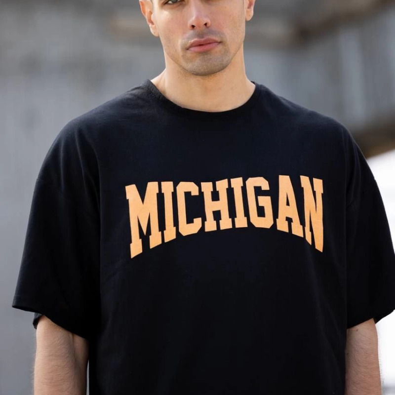 Bisiklet Yaka Baskılı Oversize T-Shirt - Siyah -