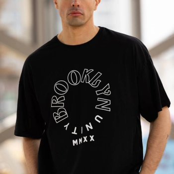 Bisiklet Yaka Baskılı Oversize T-Shirt - Siyah -