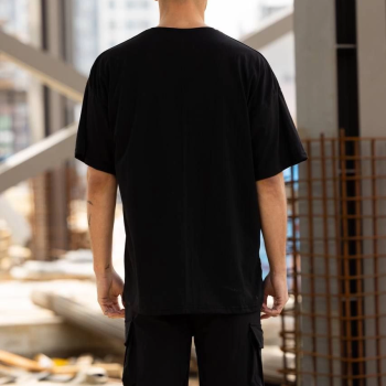 Bisiklet Yaka Baskılı Oversize T-Shirt - Siyah -