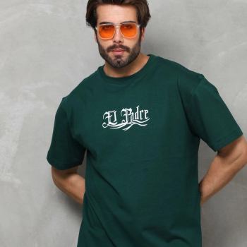 Bisiklet Yaka Baskılı Oversize T-Shirt - Yeşil -
