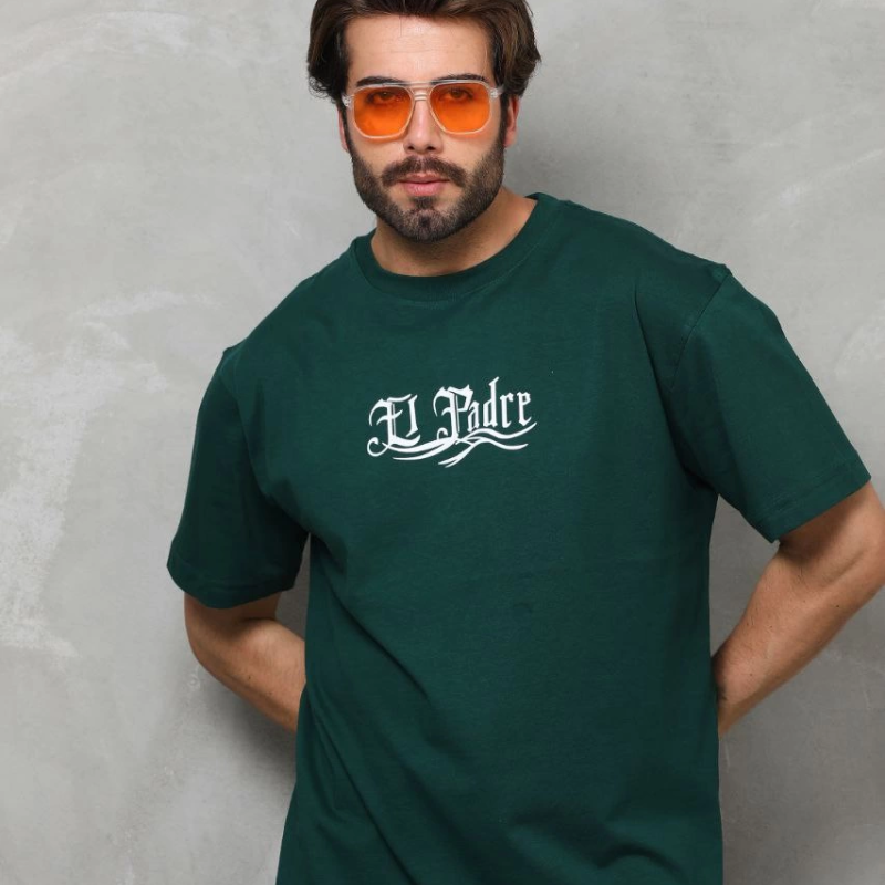Bisiklet Yaka Baskılı Oversize T-Shirt - Yeşil -