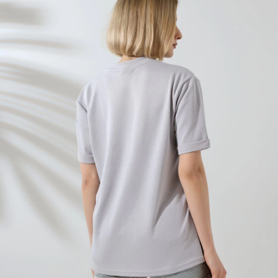 Bisiklet Yaka Baskılı Slim Fit T-Shirt - Boyalı Gri -