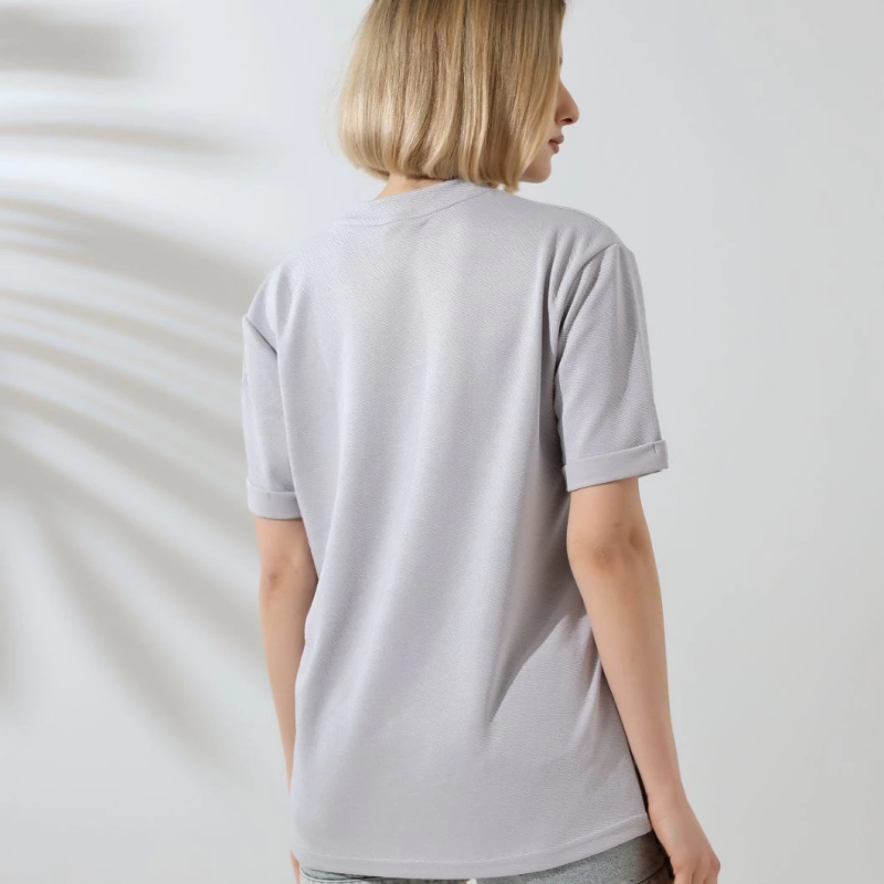 Bisiklet Yaka Baskılı Slim Fit T-Shirt - Boyalı Gri -