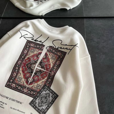 Bisiklet Yaka Baskılı SweatShirt - Beyaz -