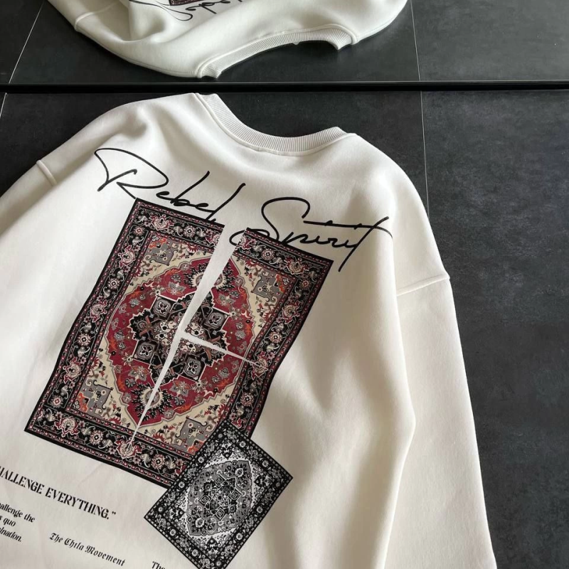 Bisiklet Yaka Baskılı SweatShirt - Beyaz -