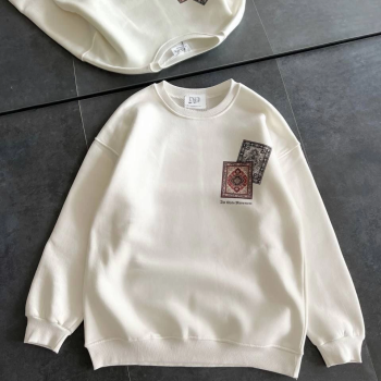 Bisiklet Yaka Baskılı SweatShirt - Beyaz -