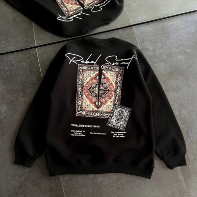 Bisiklet Yaka Baskılı SweatShirt - Siyah -