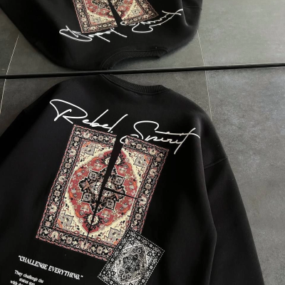 Bisiklet Yaka Baskılı SweatShirt - Siyah -