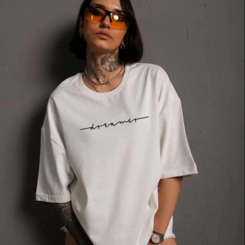 Bisiklet Yaka Baskılı T-Shirt - Beyaz -