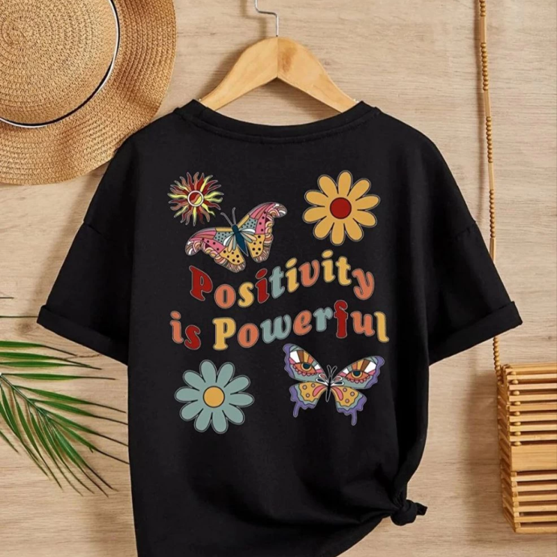 Bisiklet Yaka Baskılı T-Shirt - Siyah -