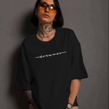 Bisiklet Yaka Baskılı T-Shirt - Siyah -