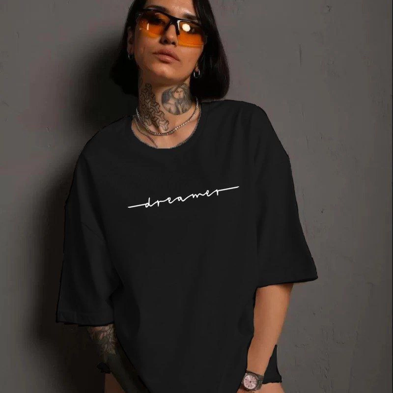 Bisiklet Yaka Baskılı T-Shirt - Siyah -