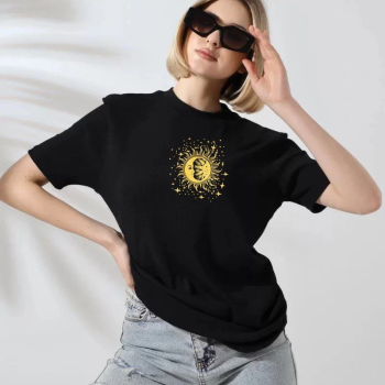 Bisiklet Yaka Baskılı T-Shirt - Siyah -