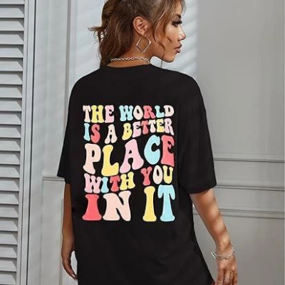 Bisiklet Yaka Baskılı T-shirt - Siyah -