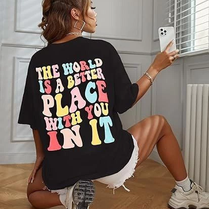 Bisiklet Yaka Baskılı T-shirt - Siyah -