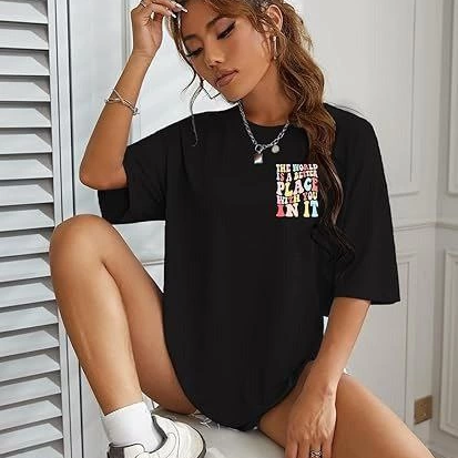 Bisiklet Yaka Baskılı T-shirt - Siyah -