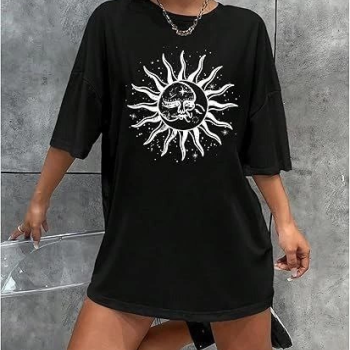 Bisiklet Yaka Baskılı T-shirt - Siyah -