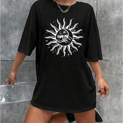 Bisiklet Yaka Baskılı T-shirt - Siyah -