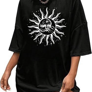 Bisiklet Yaka Baskılı T-shirt - Siyah -