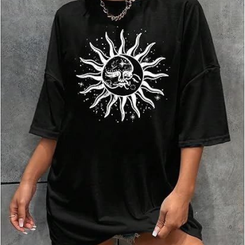 Bisiklet Yaka Baskılı T-shirt - Siyah -