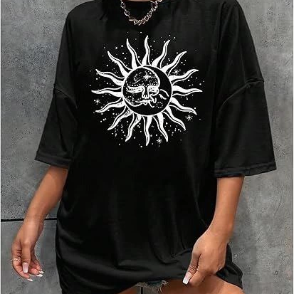 Bisiklet Yaka Baskılı T-shirt - Siyah -