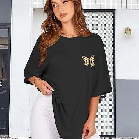 Bisiklet Yaka Baskılı T-shirt - Siyah -