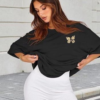 Bisiklet Yaka Baskılı T-shirt - Siyah -