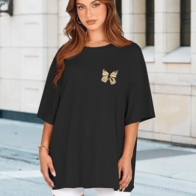 Bisiklet Yaka Baskılı T-shirt - Siyah -