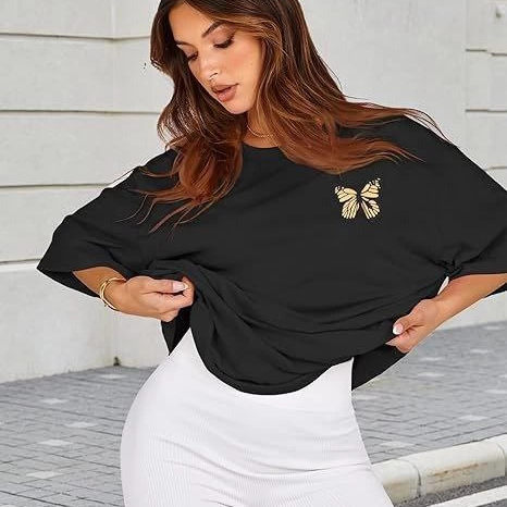 Bisiklet Yaka Baskılı T-shirt - Siyah -