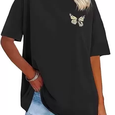 Bisiklet Yaka Baskılı T-shirt - Siyah -