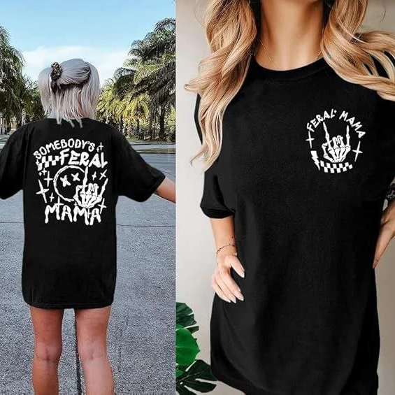 Bisiklet Yaka Baskılı T-shirt - Siyah -