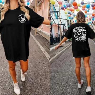 Bisiklet Yaka Baskılı T-shirt - Siyah -