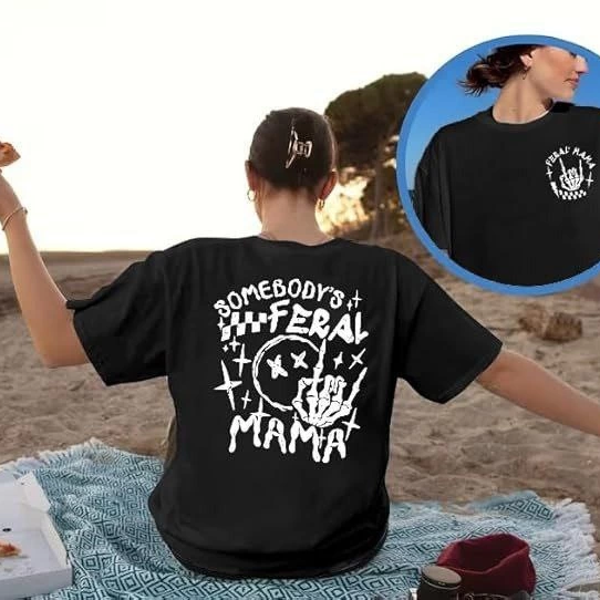 Bisiklet Yaka Baskılı T-shirt - Siyah -