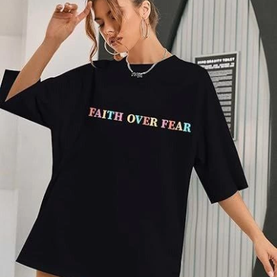 Bisiklet Yaka Baskılı T-shirt - Siyah -