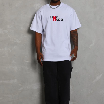 Bisiklet Yaka Double Oversize Baskılı T-Shirt - Beyaz -