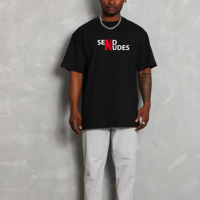 Bisiklet Yaka Double Oversize Baskılı T-Shirt - Siyah -